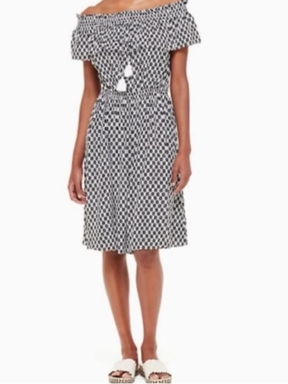 kate spade Black and White One-Shoulder Smocked Dress
